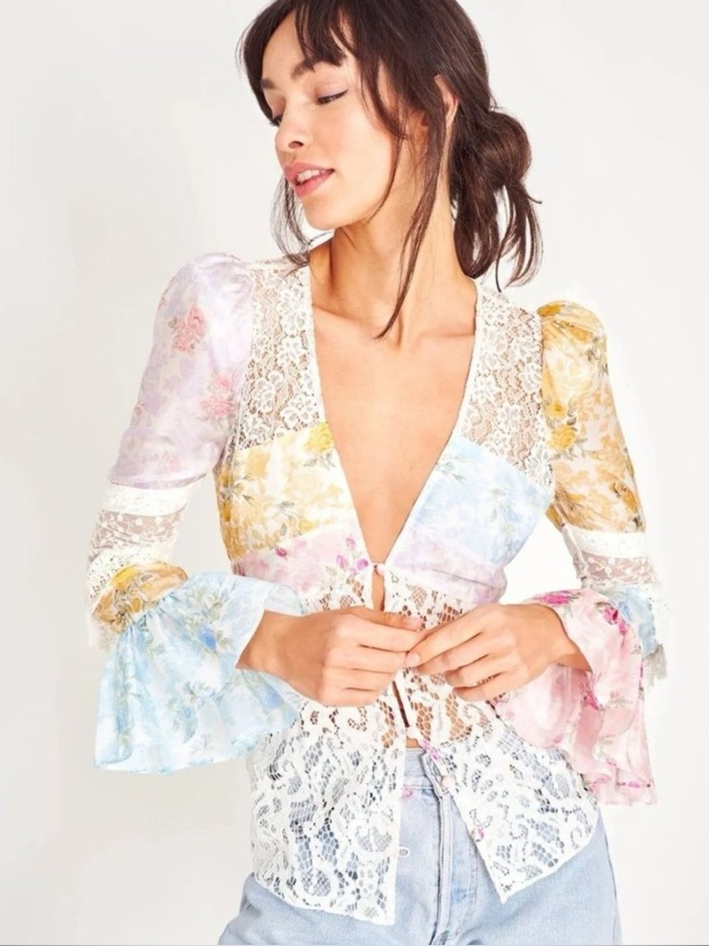 LoveShackFancy Priema Silk Top - Rainbow Clouds